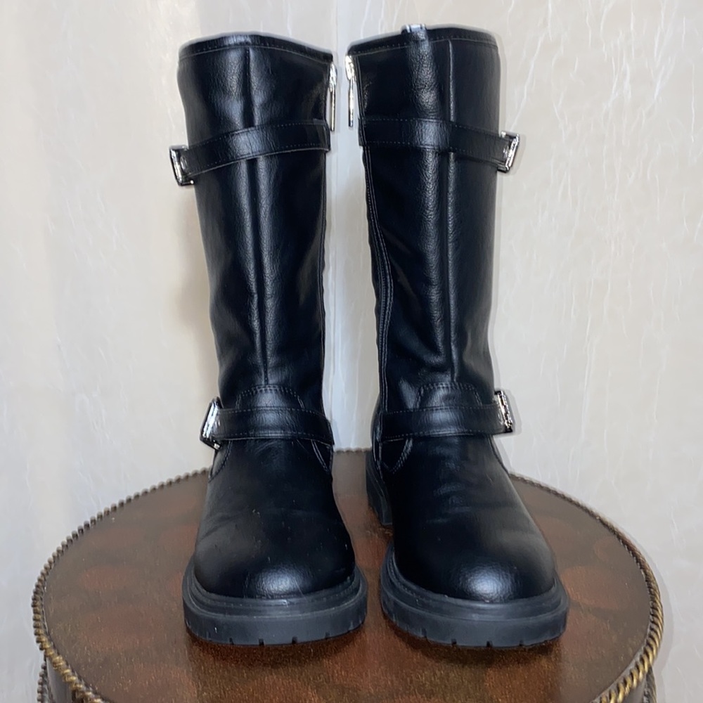 DKNY girls black boots with silver buckles